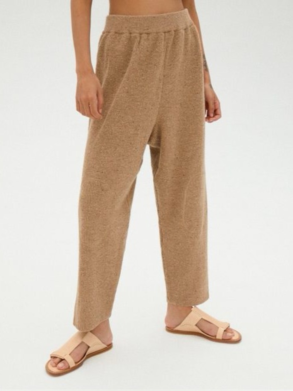 Monica Cordera Soft Wool Silk Angora Knit Pant Camel Tan One Size